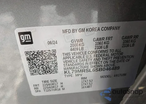 2025 Chevrolet Trailblazer Awd Lt from USA, damaged, VIN KL79MRSL6SB046489